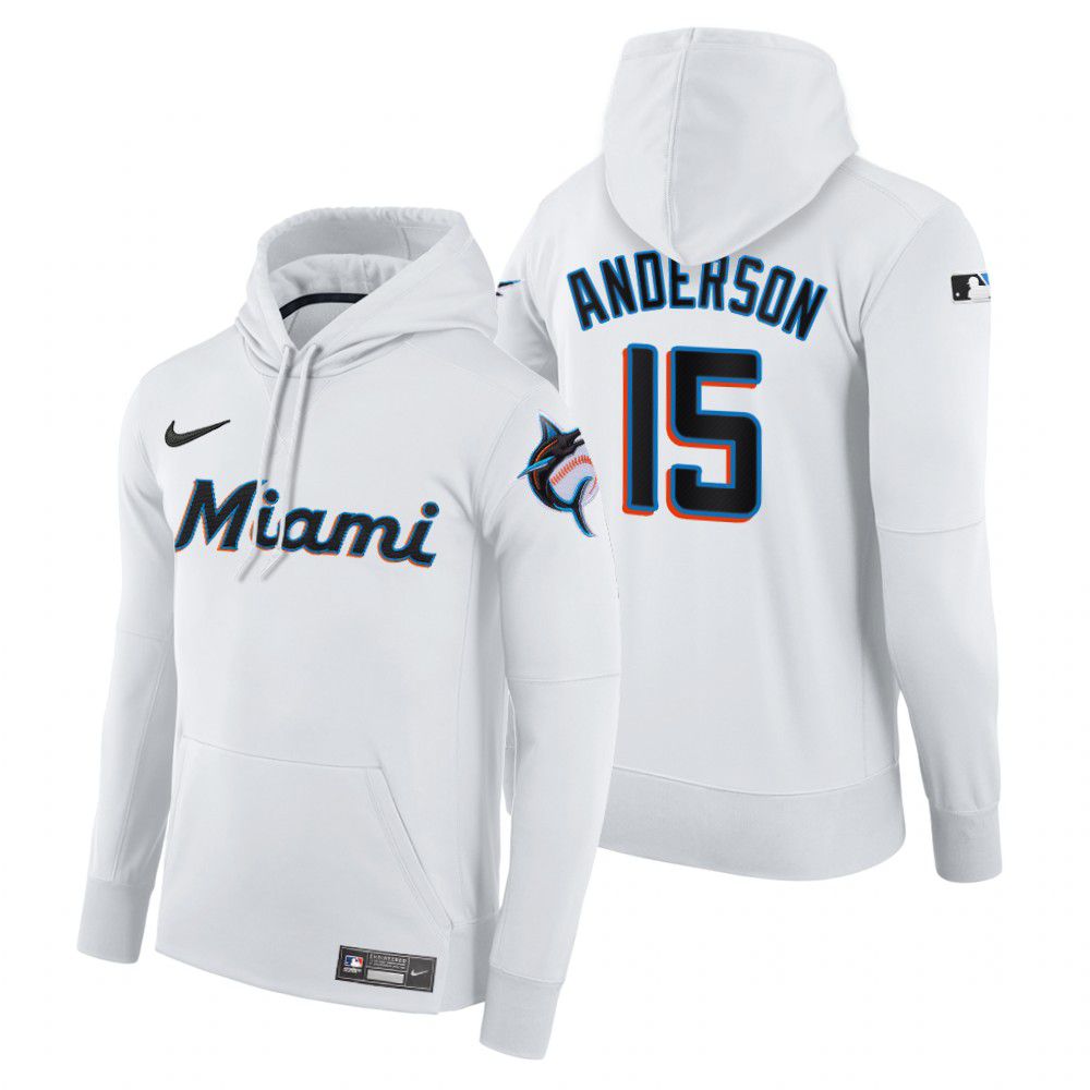 Men Miami Marlins 15 Anderson white home hoodie 2021 MLB Nike Jerseys